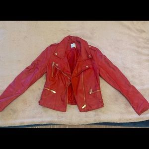 Red Leather Moto Jacket! Like new!